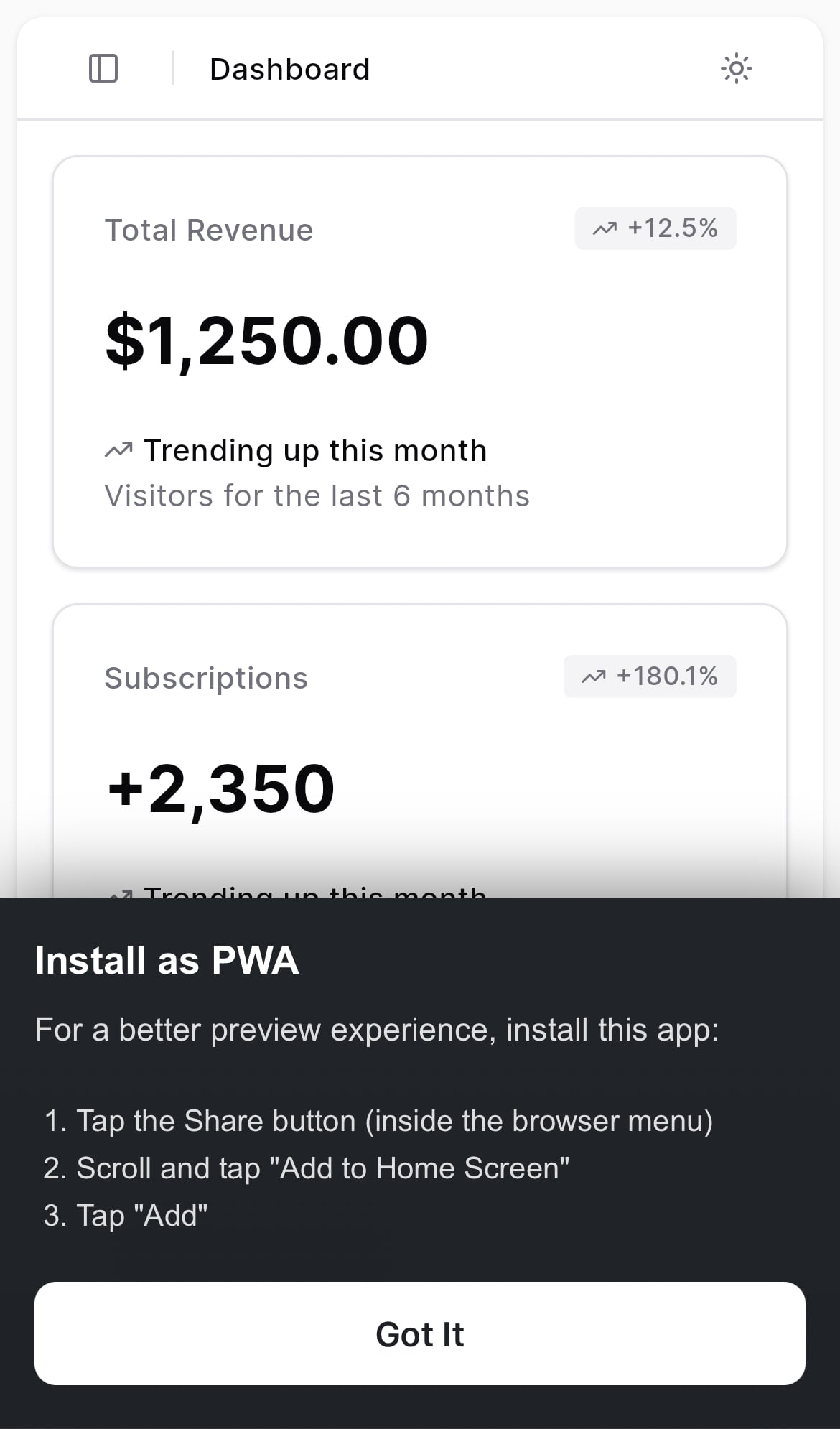 Progressive Web App installation