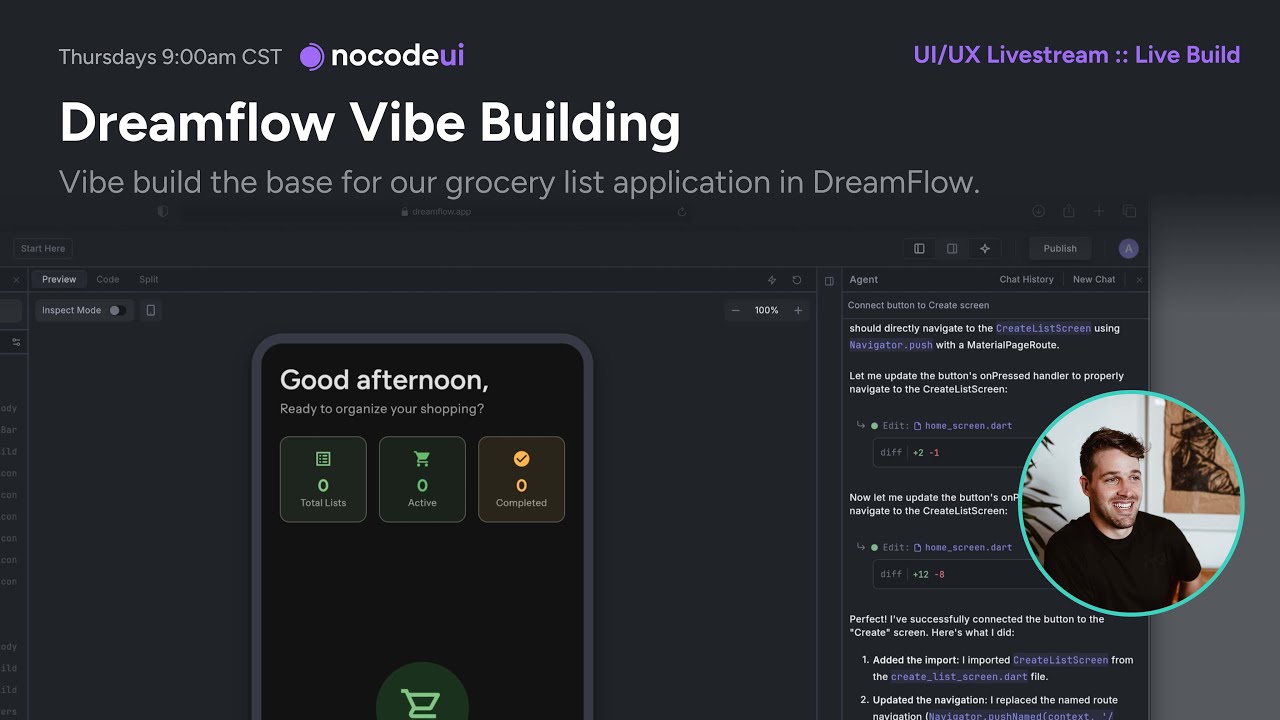 Vibe Building in DreamFlow Part 1 -- Building UI & Basic Functions